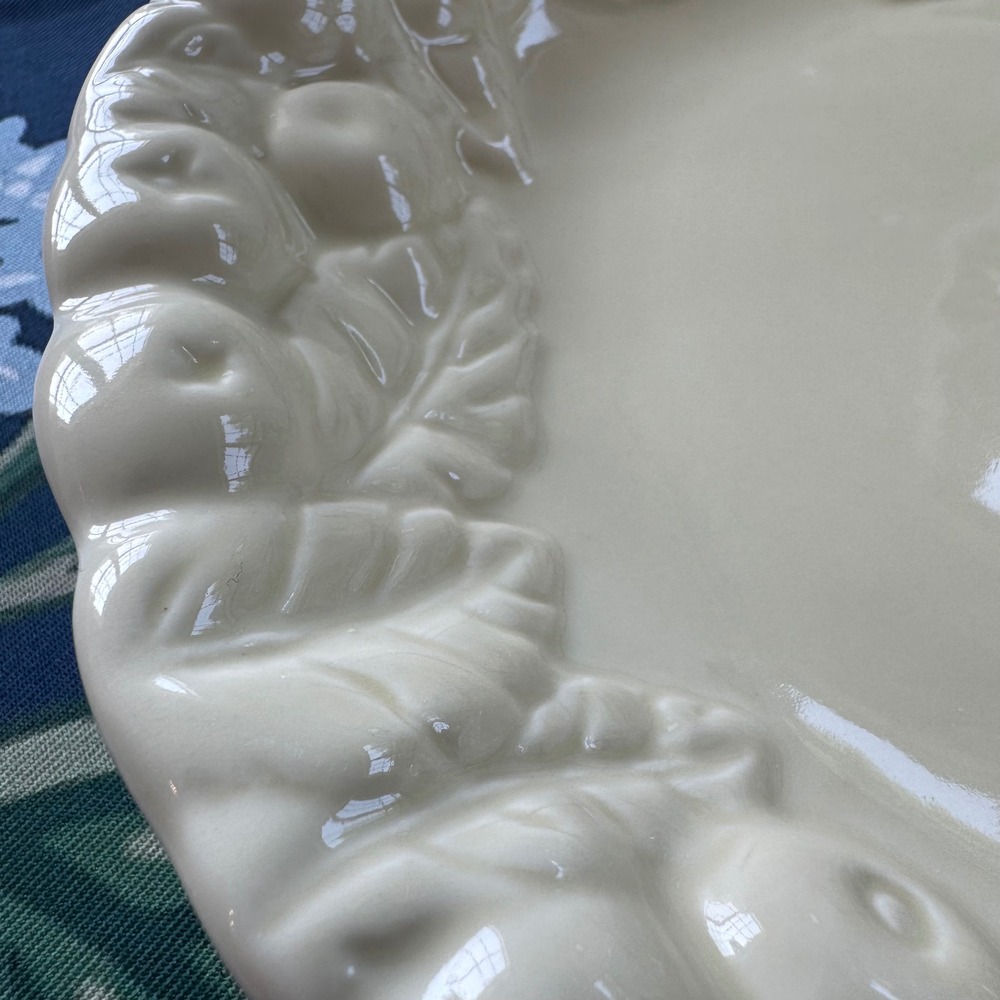 Claire Burke Ceramic Fruit Embossed Serving Bowl Cream Scalloped 10.5 Inch - Picture 4 of 6